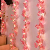 Bestseller Künstliche Rosa Kirschblüten-Lichterkette LED-Kupferdraht-Lichterkette Batteriebetriebene Feenlichter