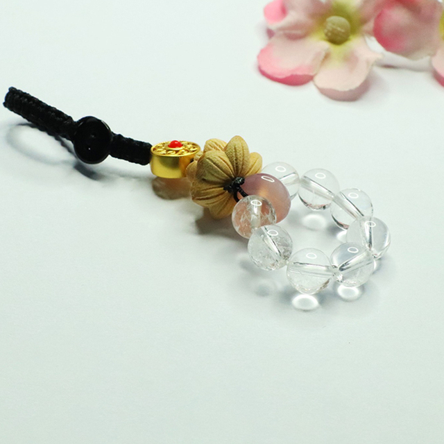 Chakra Clear Quartz Phone Charm Healing Crystal Strawberry Quartz Beads Phone Charm Energy Stone Phantom Quartz Phone Charm