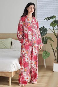 Conjunto de Pijama Floral de Lyocell para Mujer, <span class=keywords><strong>2</strong></span> Piezas, Manga Larga, Estampado, Ropa de Dormir Suave con Botones y Bolsillos - Product Image 5