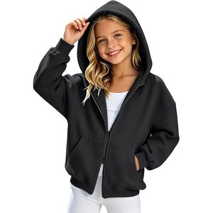 Sudadera con capucha de forro polar para niñas, con cremallera, bolsillos, suave, holgada, de manga larga, corte regular, anti-bolitas, unisex, para niños - Product Image 5