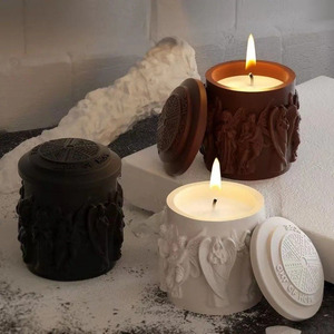 Candele Profumate in Cera Naturale <span class=keywords><strong>con</strong></span> Coperchio, a Forma di <span class=keywords><strong>Angelo</strong></span> Intagliato in Gesso, per Battesimo e Aromaterapia - Product Image 1