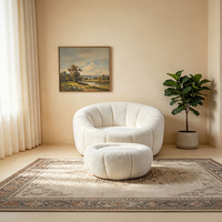 Fauteuil individuel rond moderne en mousse, blanc, style Teddy, pour salon ou hôtel, idéal pour la détente