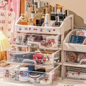 Desktop Storage <b>Drawers</b> Four Layers Stackable Plastic Organizer For Desk Cosmetic Makeup Storage Transparent <b>Drawer</b> <b>Unit</b> - Product Image 1