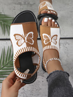 Sandales plates brodées en maille tricotée grande taille antidérapantes pour l'extérieur K810, nouvelles chaussures pour femmes à bout ouvert