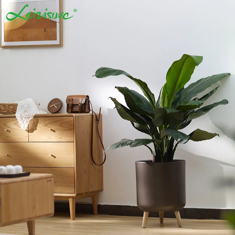 Grand pot de plantes décoratif extérieur en PP avec pied en bois bon marché grand arbre orchidée fleur pour jardin nouvel état pour l'utilisation de la chambre