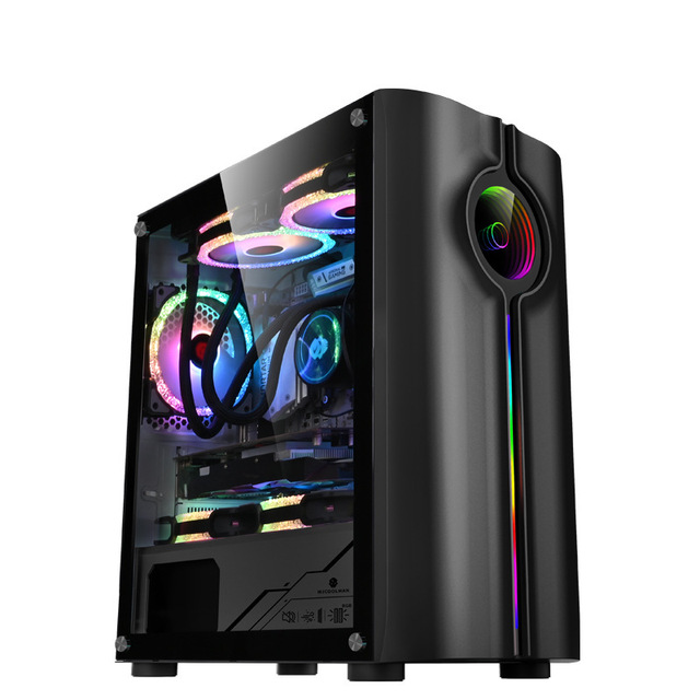 Desktop Pc Case Chassis Gaming Computer Tempered Glass Side Pc Case Supports M-ATX Motherboard