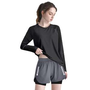 เสื้อยืดแขนยาวผู้หญิง แห้งเร็ว ระบายอากาศ ป้องกันแสงแดด สีขาว สำหรับเล่นกีฬา วิ่งกลางแจ้ง ปีนเขา - Product Image 5