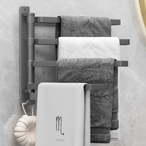 Towel Rack Wall Mounted Gunmetal Gray Adjustable Multi Bar Aluminum Bathroom Towel Holder Minimalist Design - Product Image 1