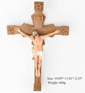 Figuras Católicas <span class=keywords><strong>de</strong></span> Resina Pintadas a Mano, <span class=keywords><strong>Cruz</strong></span> Cristiana <span class=keywords><strong>de</strong></span> Jesucristo, Decoración del Hogar, Placa <span class=keywords><strong>de</strong></span> Pared Religiosa Crucifijo <span class=keywords><strong>de</strong></span> 19.09'' <span class=keywords><strong>de</strong></span> Alto - Product Image 2