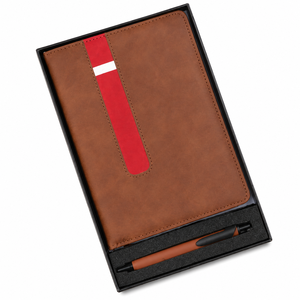 Set de Regalo de Cuaderno de Cuero Sintético Marrón con Banda de Tela Roja, Diario, Bolígrafo, en Caja, Papelería Profesional de Oficina - Product Image 2
