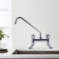 Robinet de cuisine commercial moderne vanne en céramique à double poignée en acier inoxydable laiton 8 "purificateur de montage sur pont poli répandu