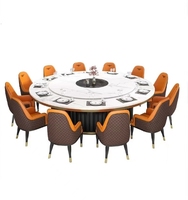 Table à manger ronde moderne à finition brillante avec plateau central rotatif en pierre frittée pour restaurants, 12 places, 16 chaises, utilisation en salon