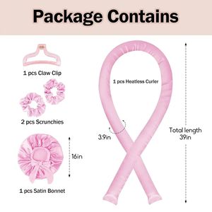 Vente en gros d'usine, bandeau pour cheveux à ondulations magiques douces, ensemble de bigoudis sans chaleur, rouleau à cheveux en soie pour dormir avec bonnet en satin - Product Image 2