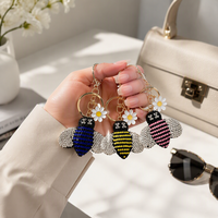 Porte-clés Abeille de Luxe Scintillant en Strass et Cristal, Breloque de Sac, Fleur Marguerite Bling, Insecte 3D, Abeille incrustée de diamants, Pendentif de Sac à Main