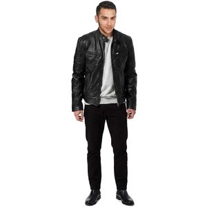 Autumn <b>Men's</b> Coated Genuine <b>Leather</b> Hooded Varsity <b>Jacket</b> with Stand Collar Stylish & Durable Design - Product Image 1