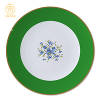 Derniers ensembles de vaisselle en céramique de luxe à motif de plantes vertes, vaisselle en porcelaine fine pour événements et traiteurs