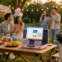 Système de divertissement tout-en-un 27 pouces E Hub avec écran tactile, batterie intégrée de grande capacité, 2 microphones sans fil pour les voyages et les rassemblements familiaux
