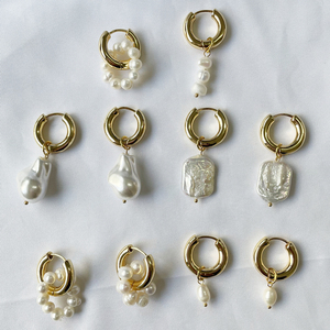 Anting Hoop Mutiara Air Tawar Alami Berlapis Emas 18k Baja Anti Karat Hipoalergenik Grosir SP untuk Wanita - Product Image 1
