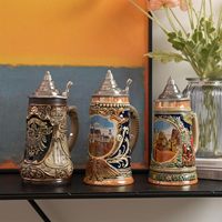 NENBOLEC 0,7 Litre Chope Moderne Écologique Allemande Style Château Oktoberfest Bavarois Viking en Porcelaine avec Couvercle – Cadeau