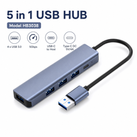 Hub USB-C 5-en-1 en aluminium avec interrupteurs individuels, puce GL3510, 5 Gbit/s, alimenté, adaptateur répartiteur USB 3.0 à 4 ports pour PC (vente en gros)