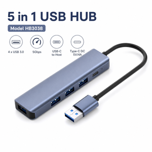 Hub USB C 5 en 1 de Aluminio al por Mayor con Interruptores Individuales, Chip GL3510, 5Gbps, Adaptador Divisor USB 3.0 de 4 Puertos <span class=keywords><strong>para</strong></span> PC - Product Image 2