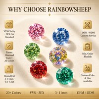 RAINBOWSHEEP 20 Couleurs Pierres Synthétiques Brillantes en Moissanite, Taille 3EX, Couleur D, VVS, 3.0-11mm, OEM ODM, Couleur Personnalisée pour Bijoux