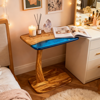 Table d'appoint en bois d'olivier et résine de luxe Natural House Table d'appoint en forme de C pour salon chambre à coucher chevet