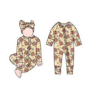 Fb-2 カスタムプリント柄 春 230g コットン/竹素材 女の子用ジャンプスーツ 隠しジッパー パジャマ ベビー スリーパー - Product Image 4