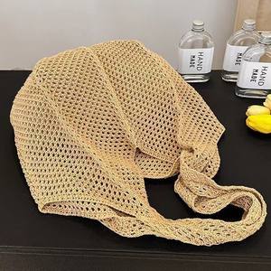 Bolso de Hombro Tejido de Algodón de Gran Capacidad para Mujer, Nuevo Diseño de Paja Ecológica Hueca, Bolso de Playa para Vacaciones - Product Image 4