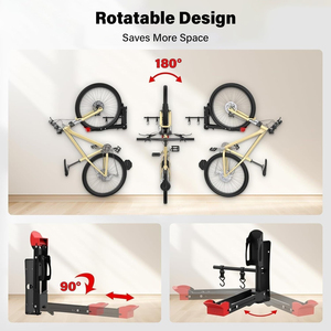 Ajustable 180° °   Support <span class=keywords><strong>mural</strong></span> rotatif pour <span class=keywords><strong>vélo</strong></span>, support télescopique pour le rangement des vélos, support d'intérieur pour économiser de l'espace avec crochets - Product Image 6