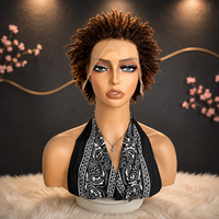 Perruque courte bouclée afro crépue de 6 pouces en cheveux vierges birmans bruns-noirs, tressée au crochet, demi-perruque bouclée transparente 13*4