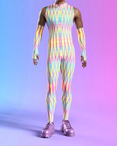 King Mcgreen Star Men Sexy Irregular Impreso Body Punk Halloween Cosplay Tight Rave Party Imagen térmica Mangas Monos - Product Image 1