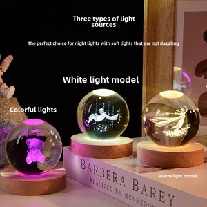 Bầu trời đầy sao phi hành gia ánh sáng ban đêm phát sáng cơ sở gỗ trang trí 3D khắc bên trong hệ thống năng lượng mặt trời động vật xuyên biên giới Quả cầu pha lê - Product Image 4