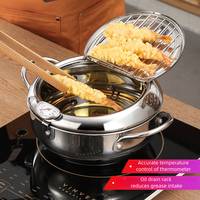 Friteuse à tempura japonaise moderne promotionnelle en acier inoxydable 304 avec couvercle et doubles poignées