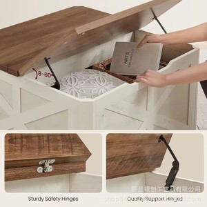 Wooden <b>Square</b> <b>Coffee</b> <b>Table</b> <b>With</b> <b>Storage</b> White X-Frame Design For Living Room - Product Image 4