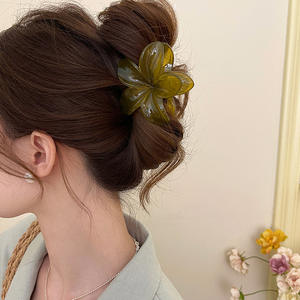 Pince à cheveux rétro française pour femme, transparente, colorée, motif floral, pince requin à forte tenue, pince florale pour femme - Product Image 4