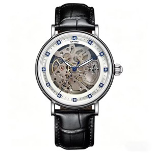 KINYUED J-147 Men's Mechanical <b>Watch</b> <b>Automatic</b> Movement <b>Skeleton</b> Dial Black Leather Strap Diamond Indexes Design Luxury Fashion - Product Image 2