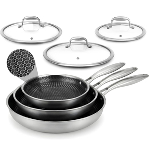 Juego de Sartenes Antiadherentes con Revestimiento de Panal de Abeja, Acero Inoxidable Triple, con Tapas de Vidrio, Juego de Utensilios de Cocina de 6 Piezas para Gas e Inducción - Product Image 1