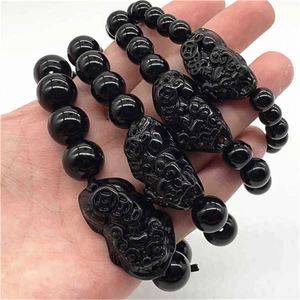 Pulsera de Moda Feng Shui con Cristal Negro PiXiu para Hombre y Mujer, 8mm 10mm 12mm 14mm, Pulsera de la Buena Suerte con Cuentas Negras - Product Image 1