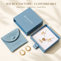 Ensemble d'emballage de bijoux personnalisé OEM avec boîte cadeau bleu clair et pochette à fermeture à bouton pour boucles d'oreilles, colliers et présentation en magasin