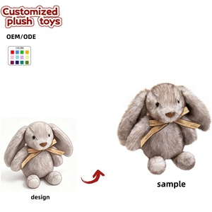 Peluche <span class=keywords><strong>Coniglio</strong></span> Grigio con Orecchie Morbide Personalizzato OEM/ODM - Classico <span class=keywords><strong>Coniglio</strong></span> Imbottito con Fiocco e Orecchie Lunghe - Product Image 1