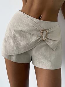 Shorts chics à taille mi-haute |   Design uni respirant avec taille élastique, tissu non extensible pour un usage quotidien et décontracté - Product Image 6