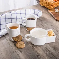 Mug à café en céramique en forme de visage humain avec compartiment pour biscuits et gâteaux