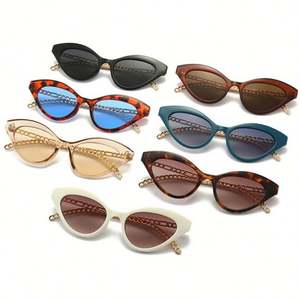 Gafas de Sol de Moda 2021, Retro, con Decoración de Cadena, Color Leopardo, Negro Champán, Gafas de Sol Pequeñas de Ojo de Gato para Mujer - Product Image 4