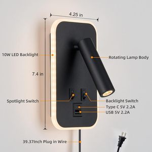 Home Office Bedroom Eye Protection Adjustable LED <b>Wall</b> <b>Light</b> <b>with</b> Modern Design Surface Mounted for Bed Side Reading - Product Image 2