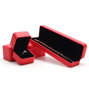 Custom Clamshell <b>Box</b> <b>Gift</b> Pu Leather Square <b>Red</b> Ring Necklace Earrings Jewellery Packaging <b>Box</b> - Product Image 5