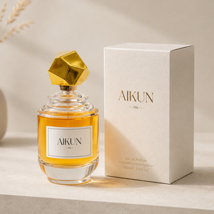 Aikun Boutique Seller - Set de Eau de Parfum de 50 ml de Larga Duración con Cualquier Aroma Personalizado, Botella de Vidrio Redonda, Tapa Dorada con Diamantes, Caja Color Marfil - Product Image 1