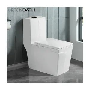 ORTONBATH Keramik weiße quadratische einteilige Toilettenschüssel mit Marmormaserung goldener Linien-Blick Keramik-Wäsche Marmorfarbene Toilette