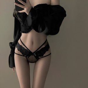 Culottes sexy taille haute en dentelle résille respirante, culottes sexy ajourées, culottes tendance à pois transparentes avec entrejambe en coton - Product Image 3
