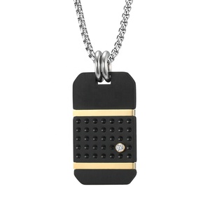Collier <span class=keywords><strong>Pendentif</strong></span> pour <span class=keywords><strong>Homme</strong></span> Or Noir Argent Acier Inoxydable <span class=keywords><strong>Militaire</strong></span> Zircon <span class=keywords><strong>Pendentif</strong></span> Chaîne - Product Image 1